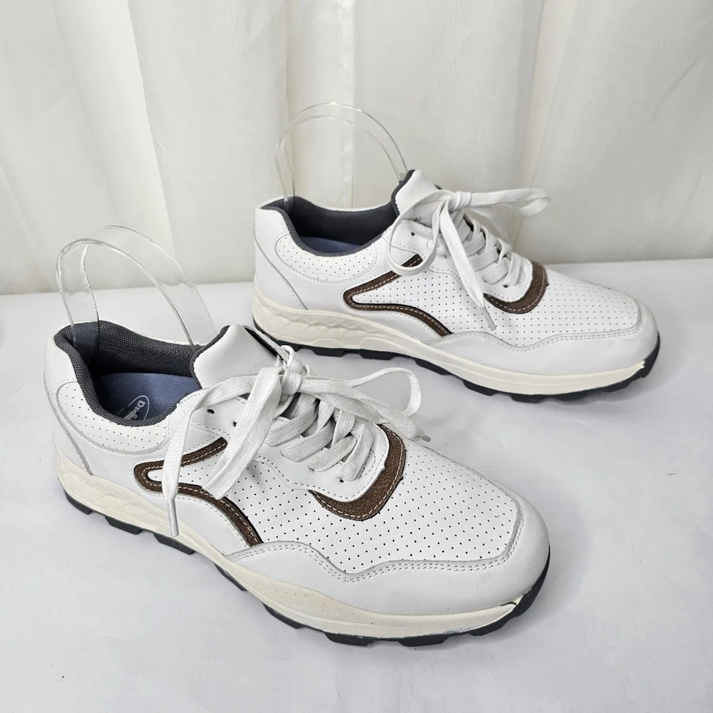 French Connection Petta Lace up Fashion Sneaker White Brown Gray Size 8